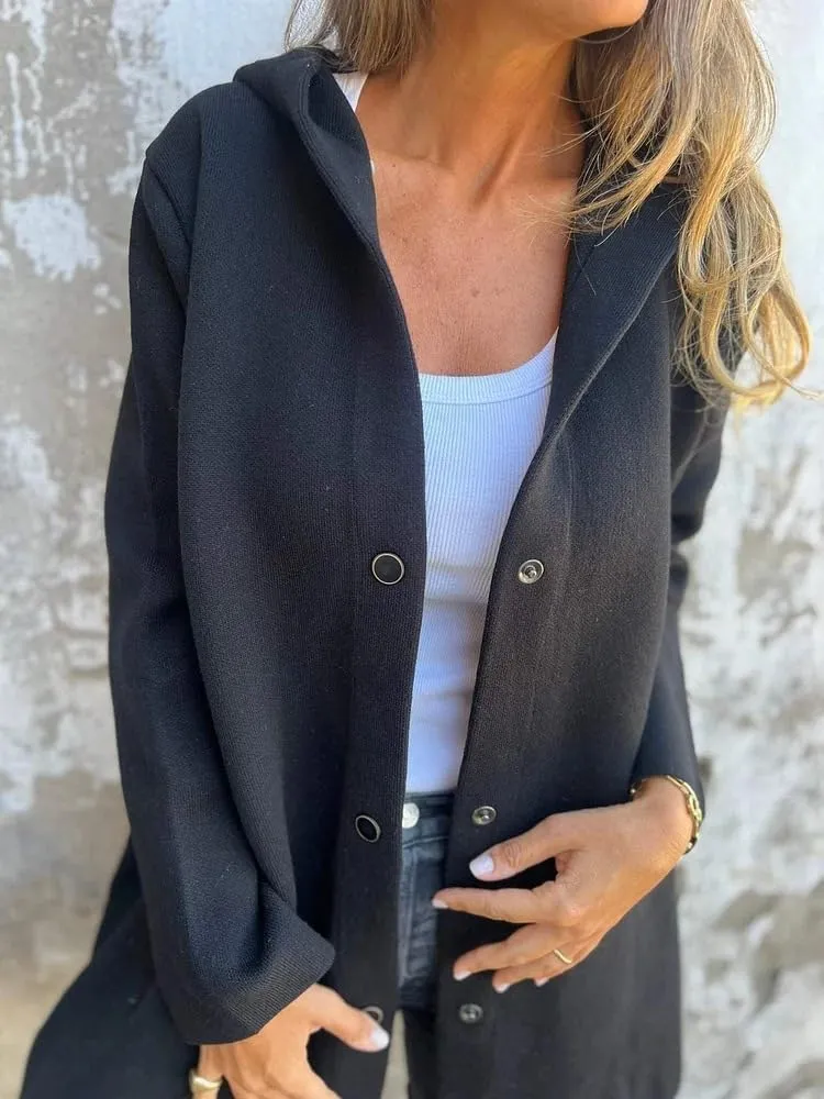 Kubbon Women's Wool Blend Trench Coat Casual Single Breasted Hooded Jacket Lightweight Lapel Long Sleeve Overcoat with Pocket