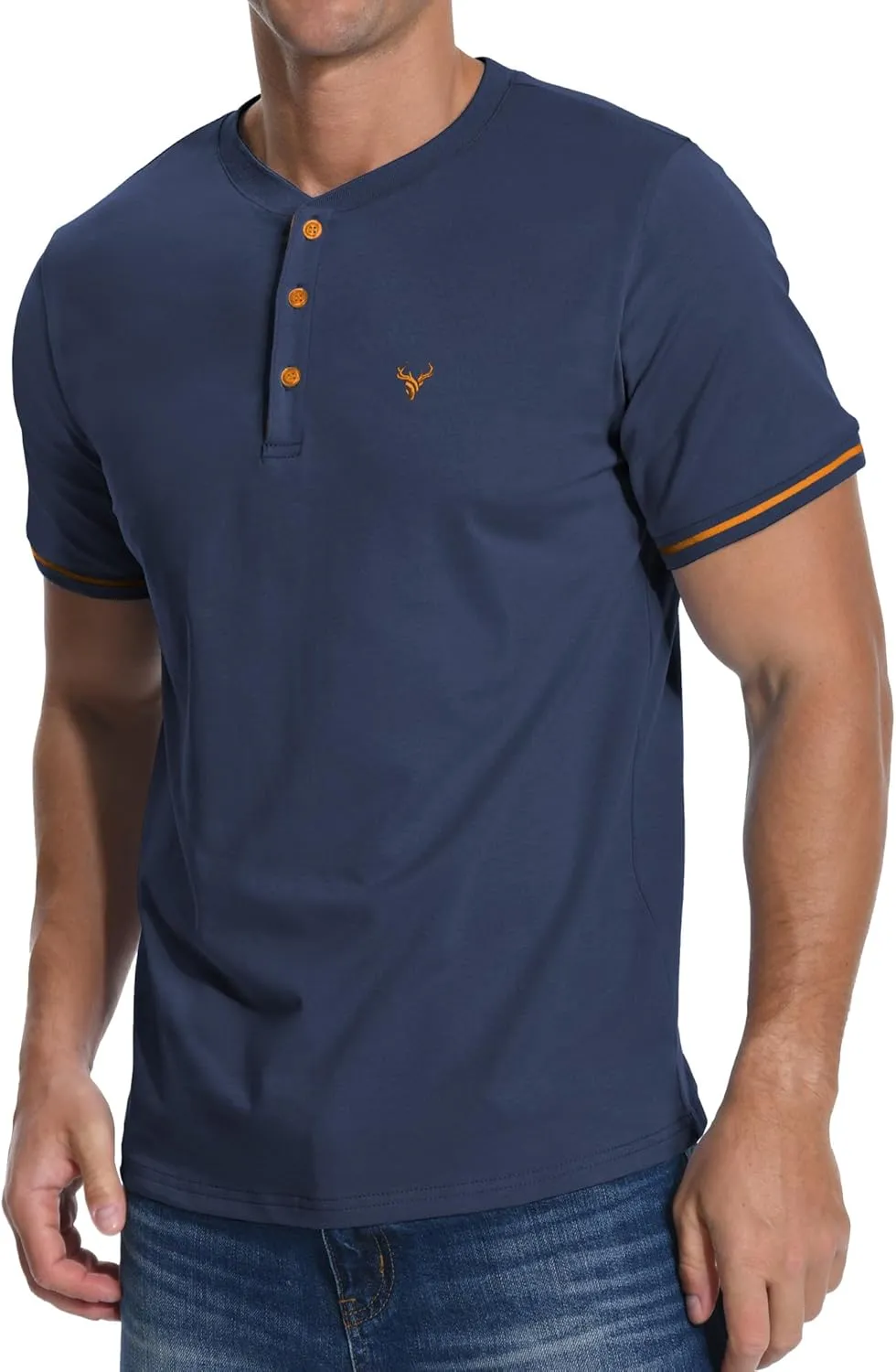 KUYIGO Men's Henley Shirts Short Sleeve Casual Button Cotton Embroidery Fashion Lightweight T-Shirts Tops