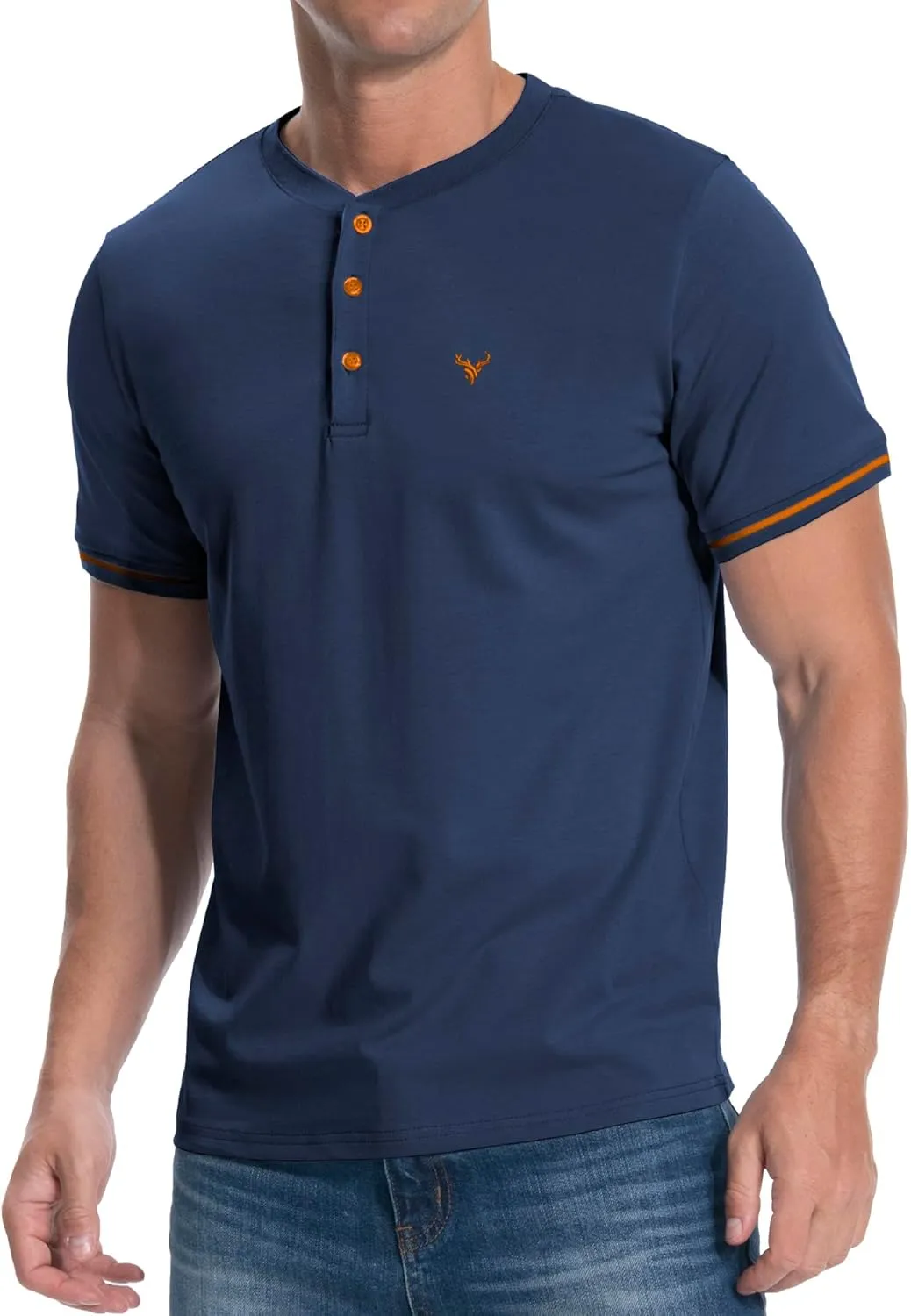 KUYIGO Men's Henley Shirts Short Sleeve Casual Button Cotton Embroidery Fashion Lightweight T-Shirts Tops