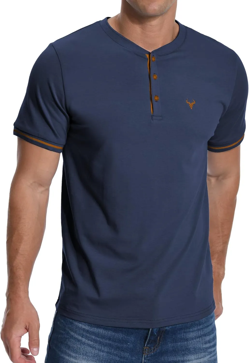 KUYIGO Men's Henley Shirts Short Sleeve Casual Button Cotton Embroidery Fashion Lightweight T-Shirts Tops