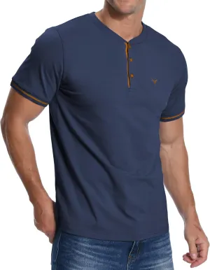 KUYIGO Men's Henley Shirts Short Sleeve Casual Button Cotton Embroidery Fashion Lightweight T-Shirts Tops