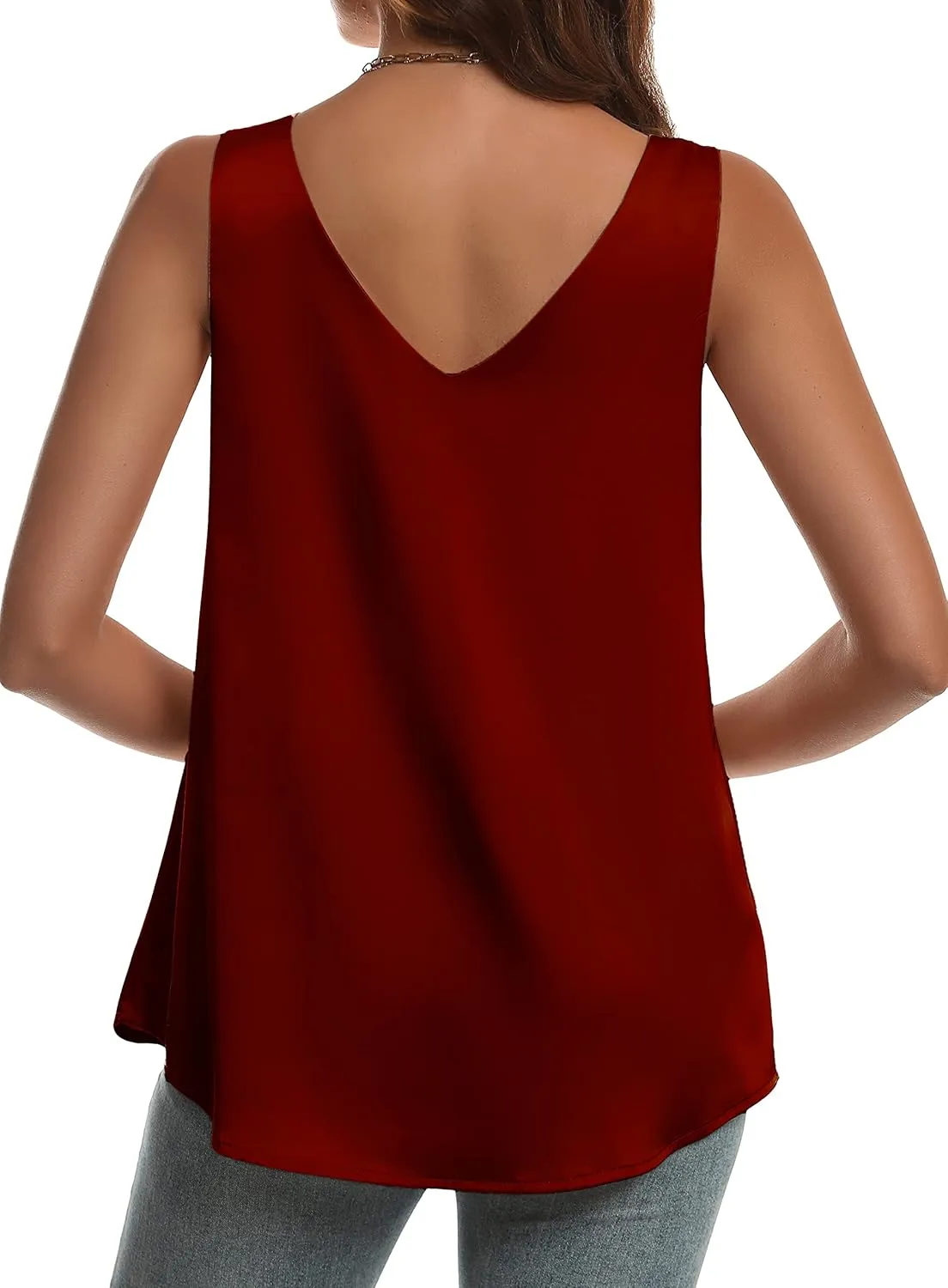 KYLELOVE Womens Satin Tank Tops Double Layer Sleeveless Blouses V Neck Camisoles Work Shirts