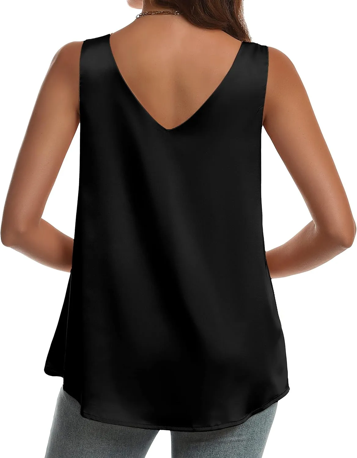 KYLELOVE Womens Satin Tank Tops Double Layer Sleeveless Blouses V Neck Camisoles Work Shirts