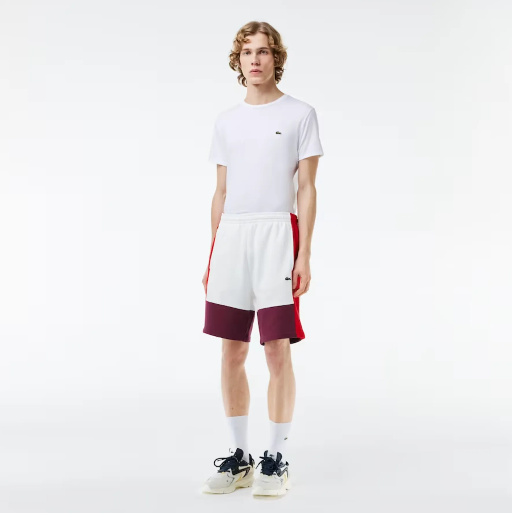 Lacoste Polo T-Shirt - Men's Regular Fit Brushed Fleece Colorblock - White  - GH1319-51
