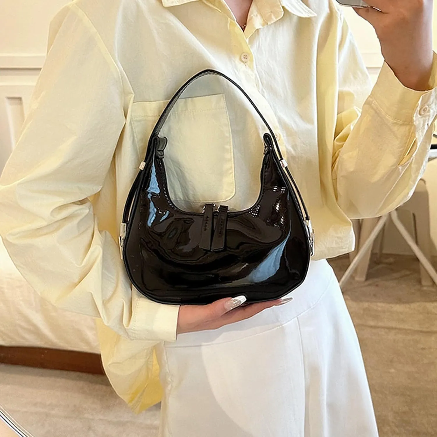 Ladies Handbags Top Handle Bag Y2K Pu Leather Shoulder Bag Laptop Hobos Clutches Evening Tote Sparkle Wedding Prom Party Bag