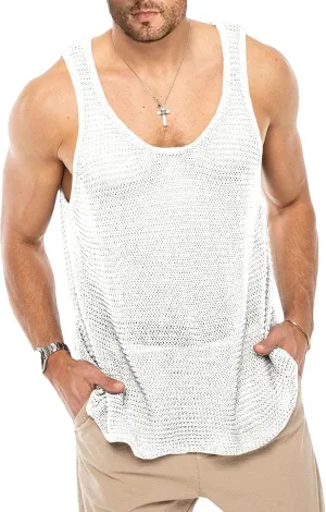 Lanliun See Through Sleeveless Tank Tops for Men Casual Unique Workout Outdoor T Shirts Gym Muscle Shirts