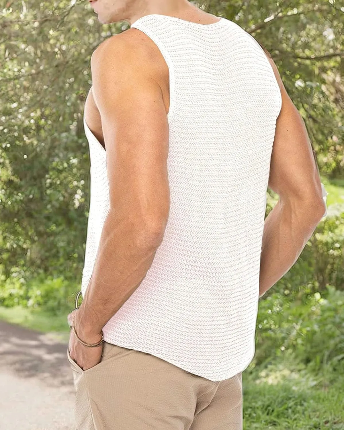 Lanliun See Through Sleeveless Tank Tops for Men Casual Unique Workout Outdoor T Shirts Gym Muscle Shirts