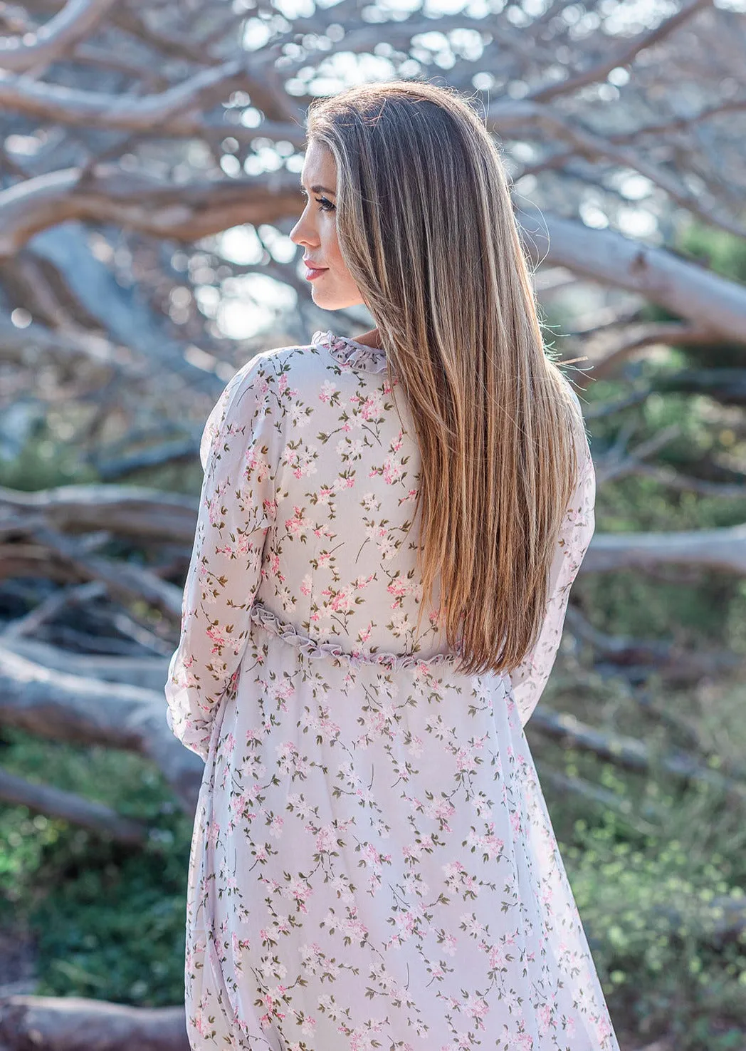 Lavender Floral Chiffon Dress