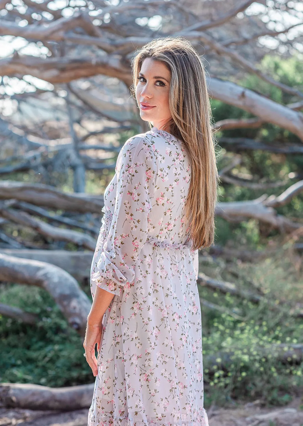 Lavender Floral Chiffon Dress
