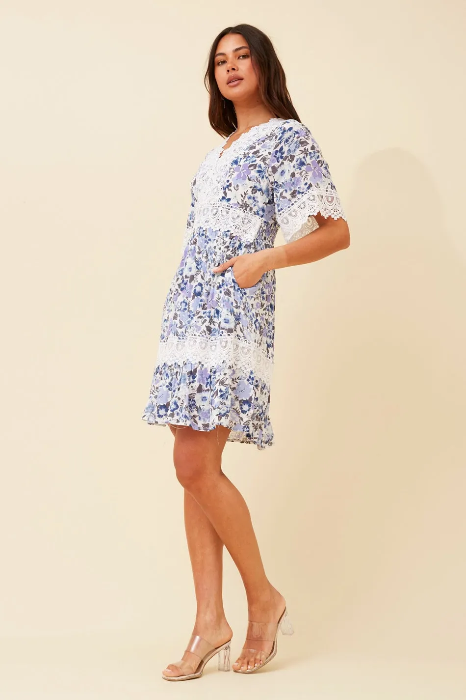 LAYLA FLORAL LACE TRIM DRESS