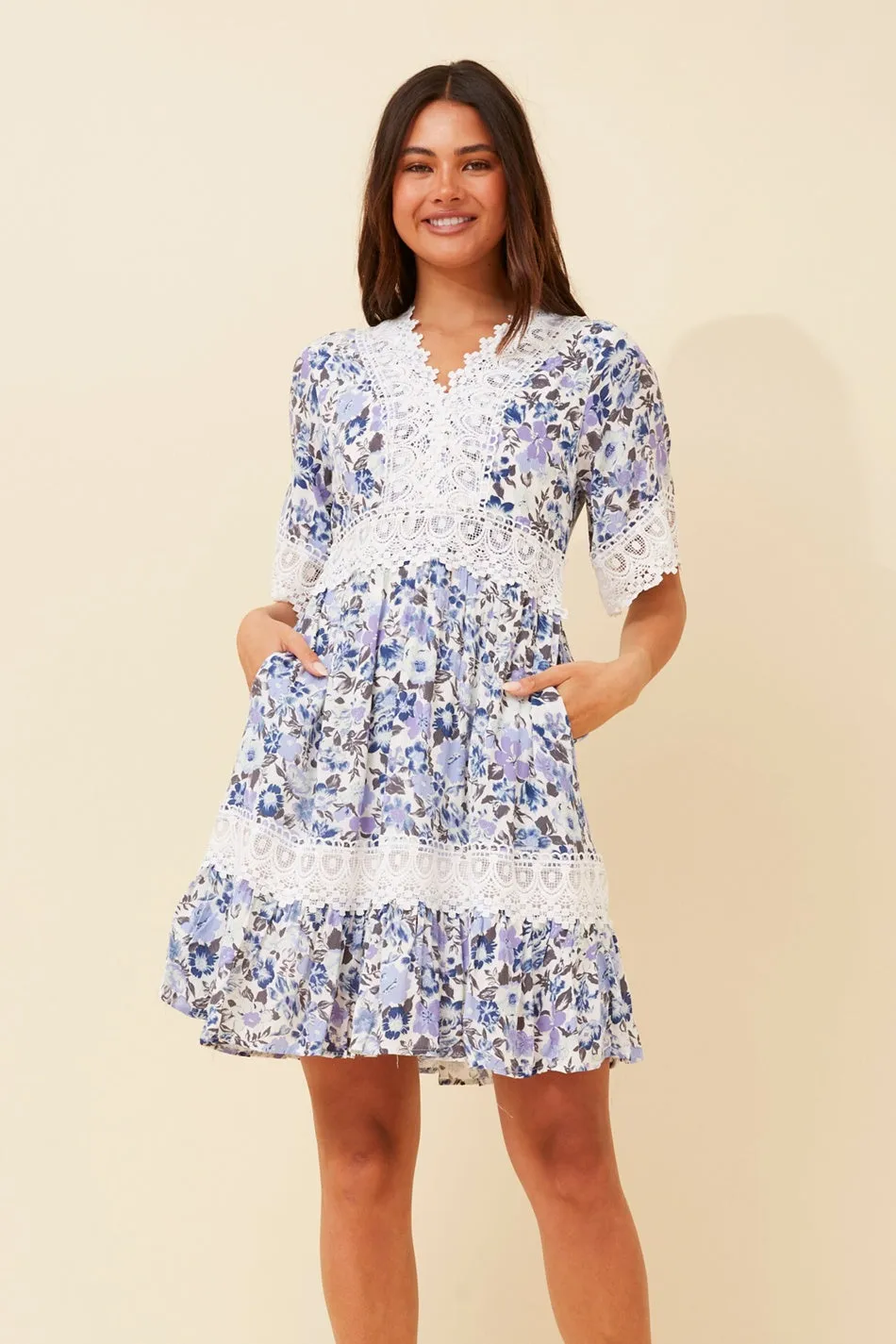 LAYLA FLORAL LACE TRIM DRESS
