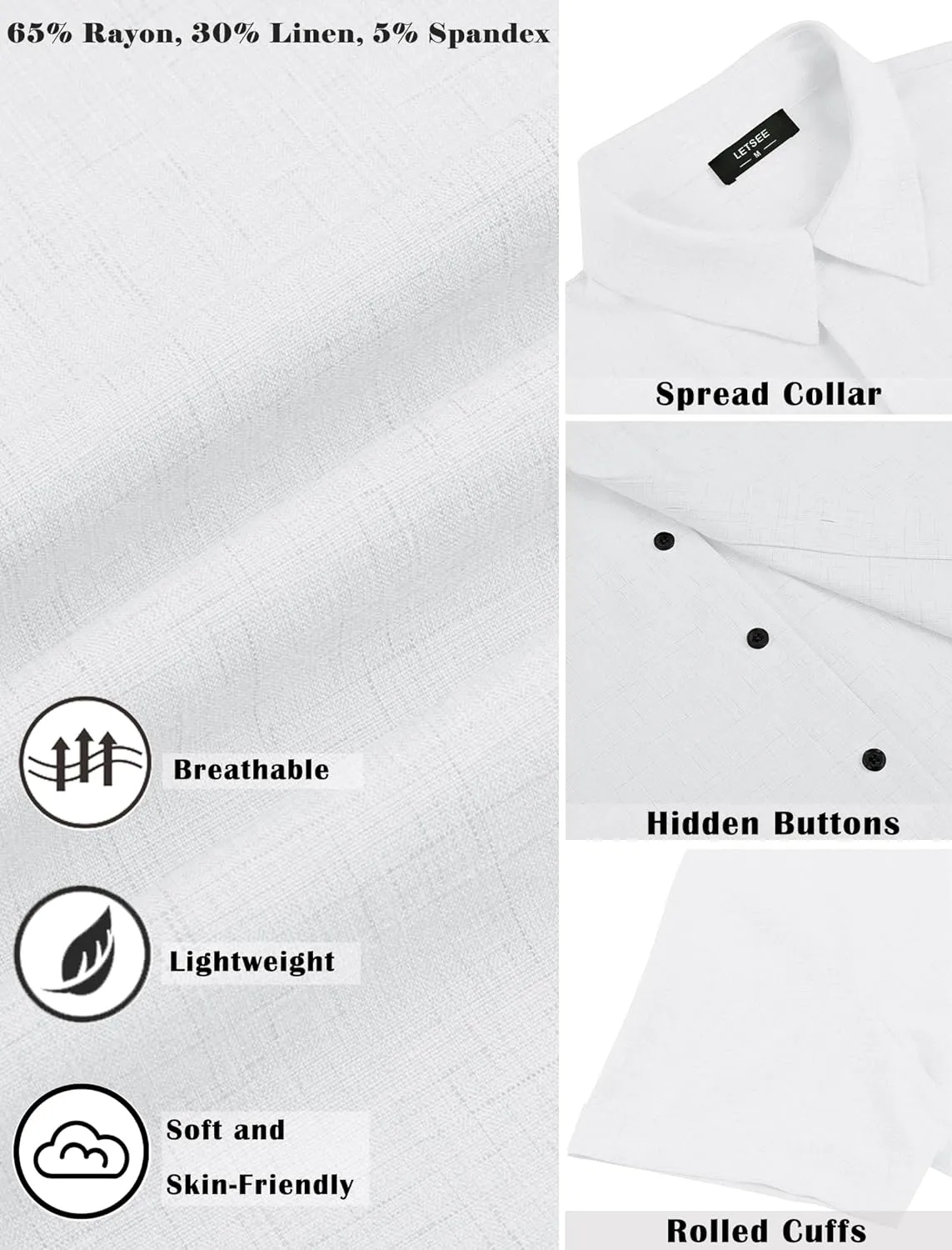 LETSEE Men's Linen Shirts Short Sleeve Button Down Casual Dress Shirts for Men Beach Vacation Shirt Fashion Summer Clothes
