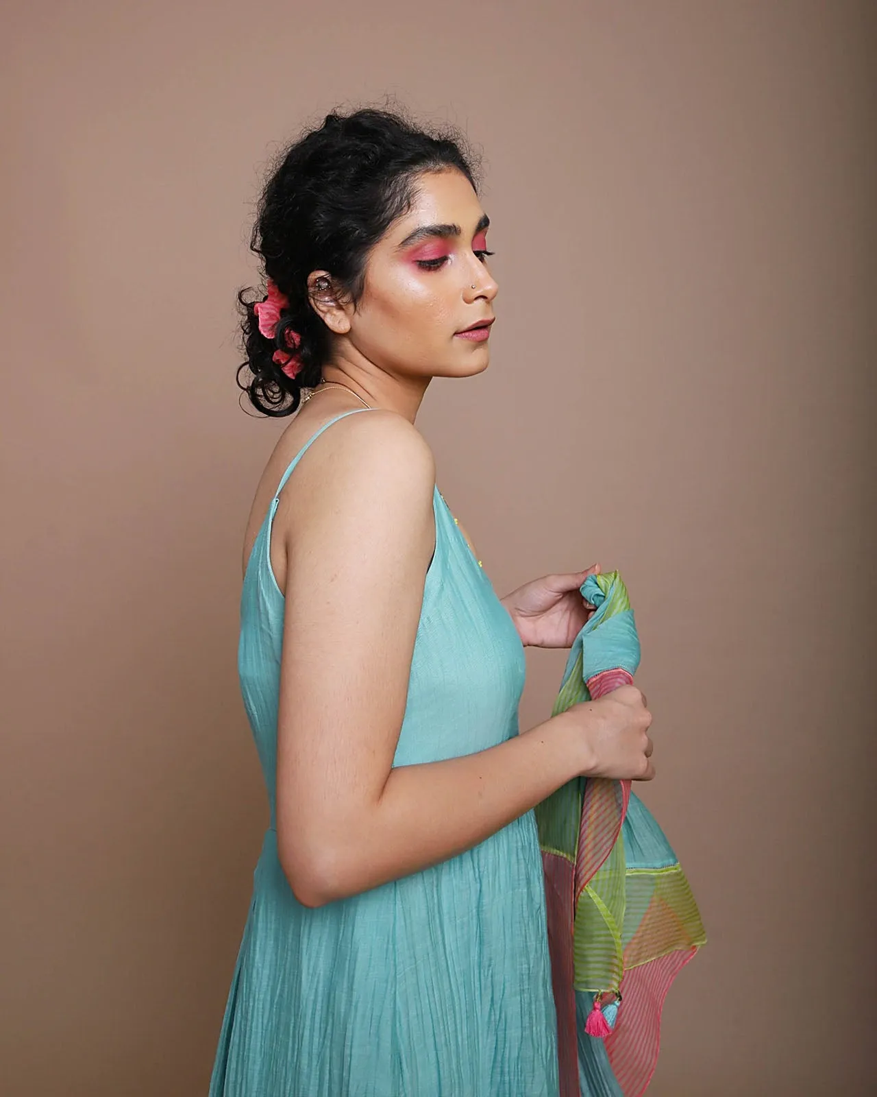 Life in Pink chanderi dress with scarf