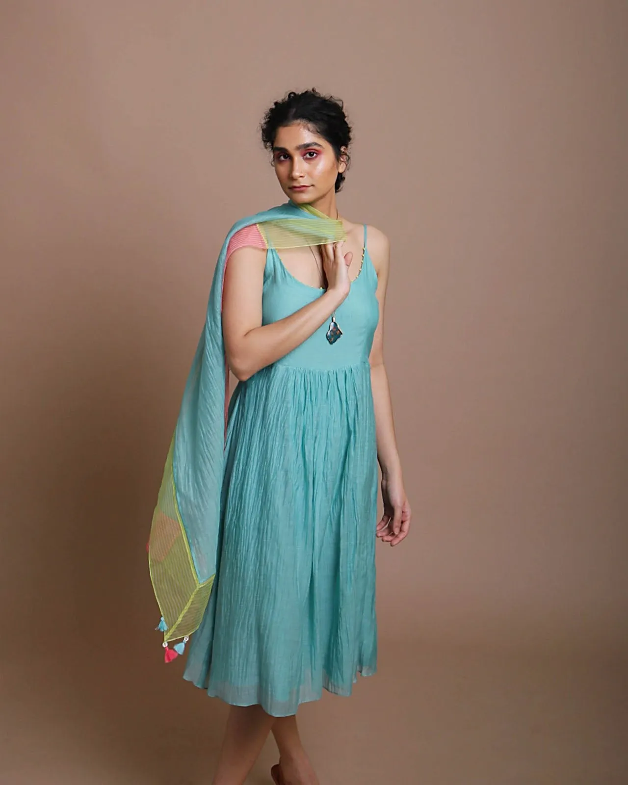 Life in Pink chanderi dress with scarf