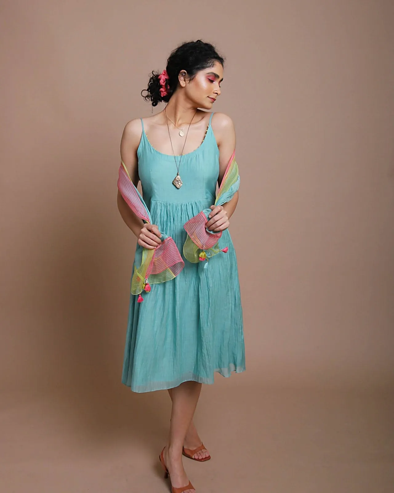 Life in Pink chanderi dress with scarf