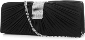 LIFKOME Handbags for Women Black Bag Rhinestones Wedding Evening Clutch Pleated Design Shoulder Bag
