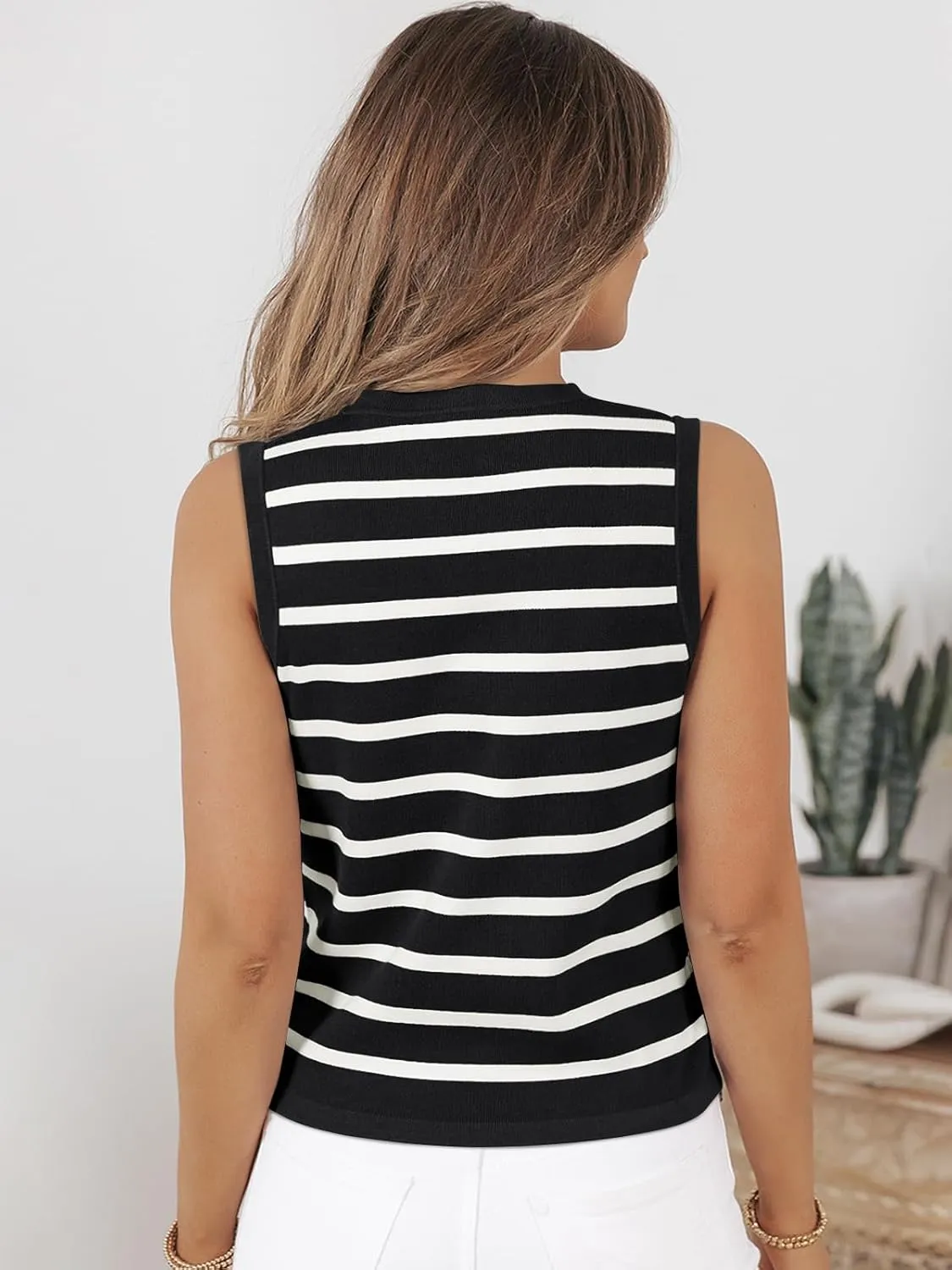 LILLUSORY Summer Vest Tops for Women 2025 Striped Sweater Vests Vacation Button Up Outfits Spring Shirts Blouses Clothes