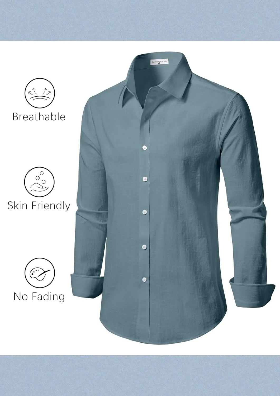 Linen Shirts for Men Casual Button Down Long Sleeve Shirt Solid Summer Beach Hawaiian Shirts