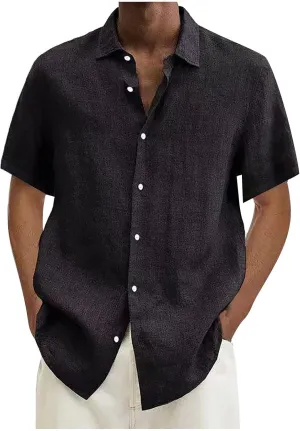 Linen Shirts for Men Cuban Shirts Guayabera Button Down Shirt Short Sleeve Summer Hawaiian Shirt