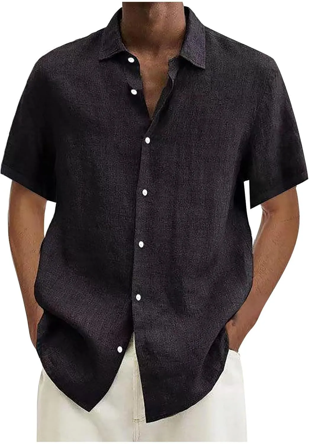 Linen Shirts for Men Cuban Shirts Guayabera Button Down Shirt Short Sleeve Summer Hawaiian Shirt
