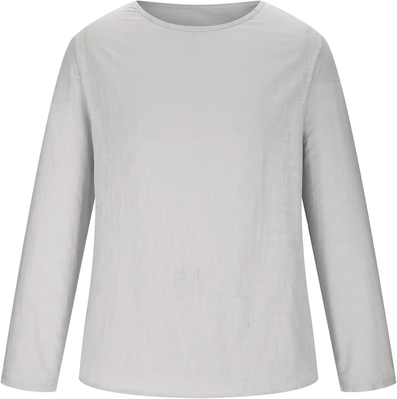Linen Shirts for Men Long Sleeve Solid Lightweight Crew Neck Casual Shirts Summer Fashion Beach Pullover Tops