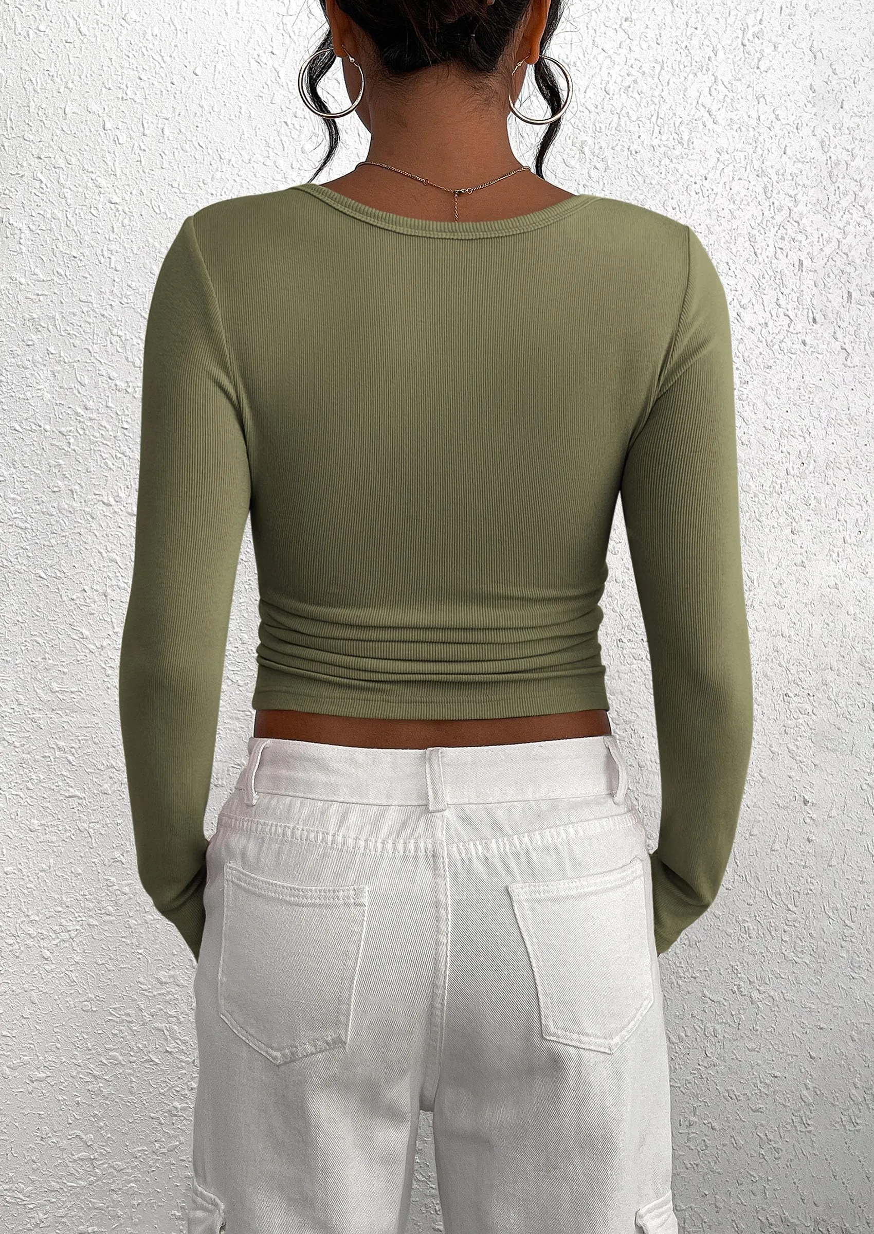 Long Sleeve Henley Button Down Ribbed Knit Slim Fit Casual T-shirts
