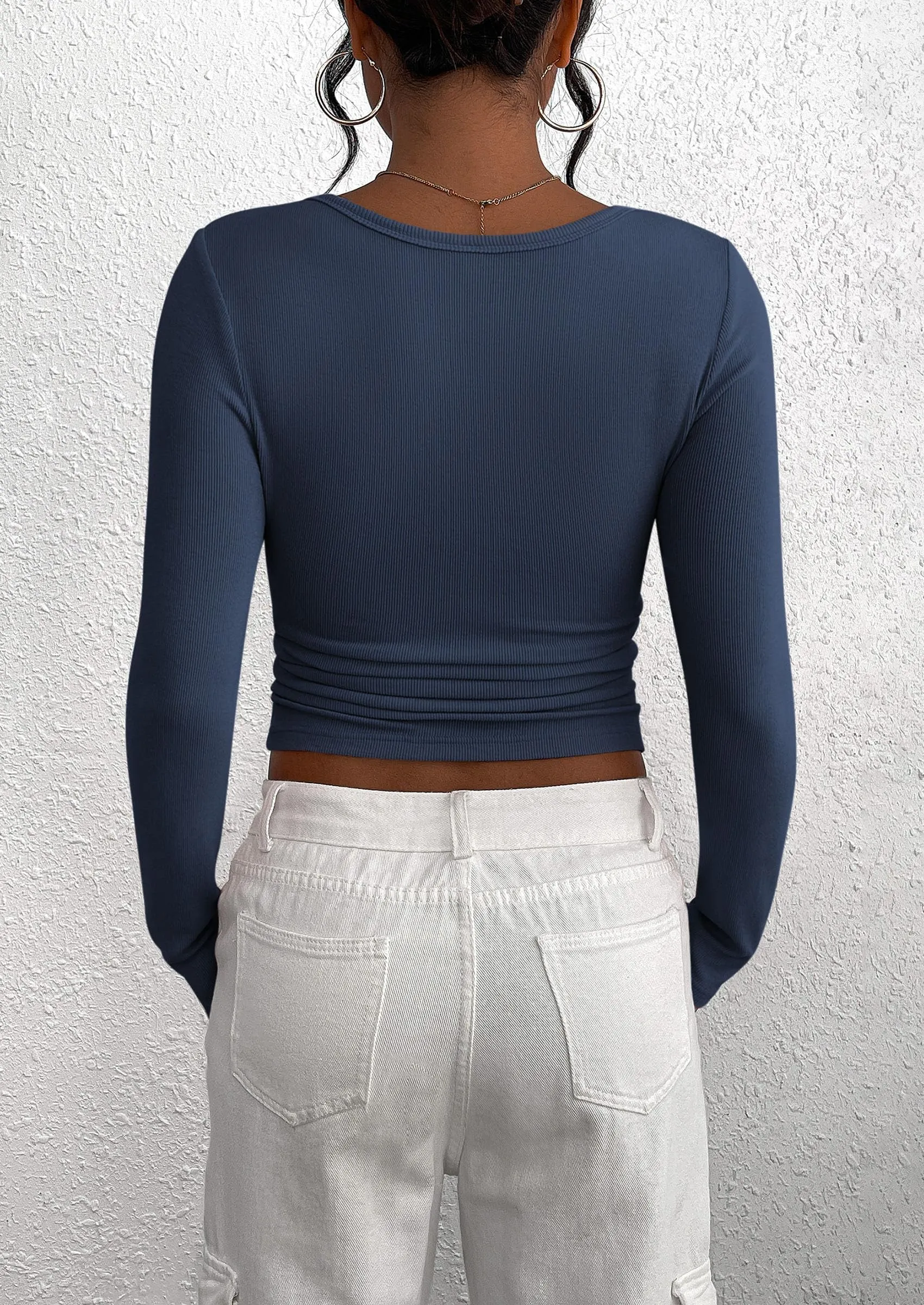 Long Sleeve Henley Button Down Ribbed Knit Slim Fit Casual T-shirts