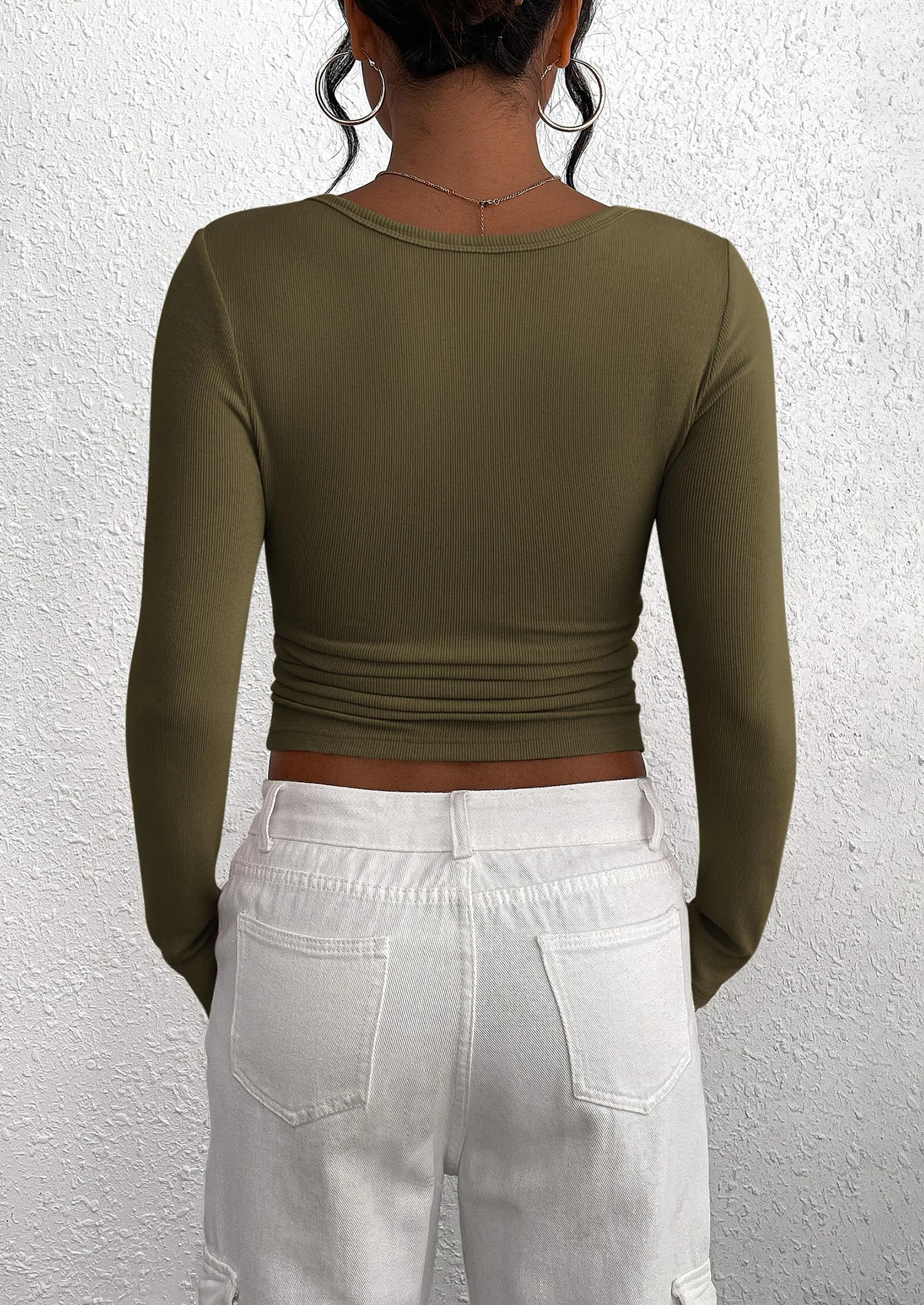 Long Sleeve Henley Button Down Ribbed Knit Slim Fit Casual T-shirts