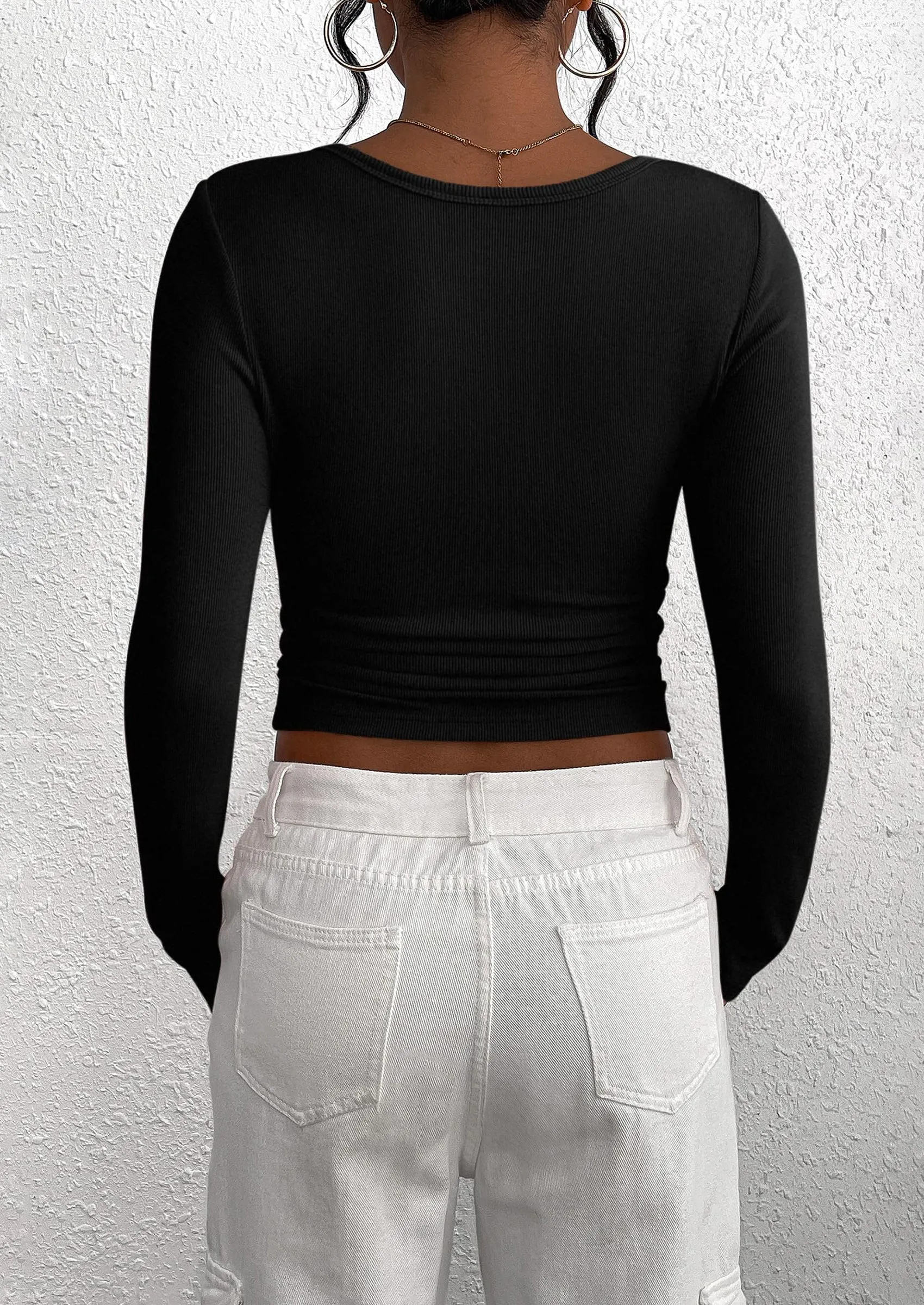 Long Sleeve Henley Button Down Ribbed Knit Slim Fit Casual T-shirts