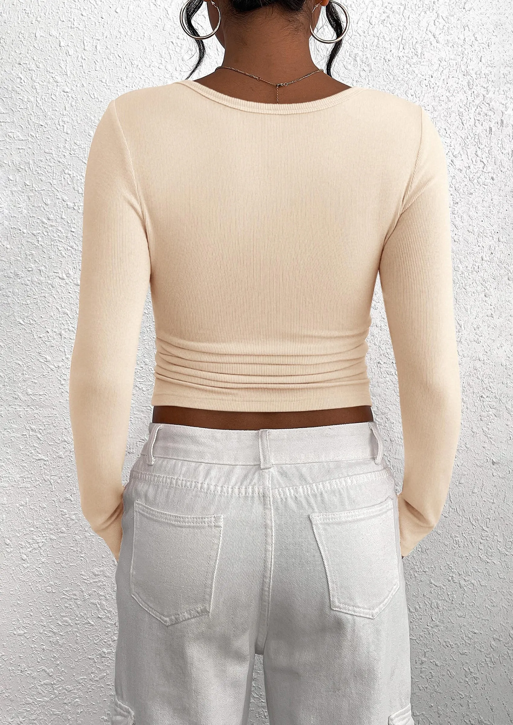 Long Sleeve Henley Button Down Ribbed Knit Slim Fit Casual T-shirts