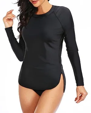 Long Sleeve Rashguard Tops Crew Neck Swim Shirt