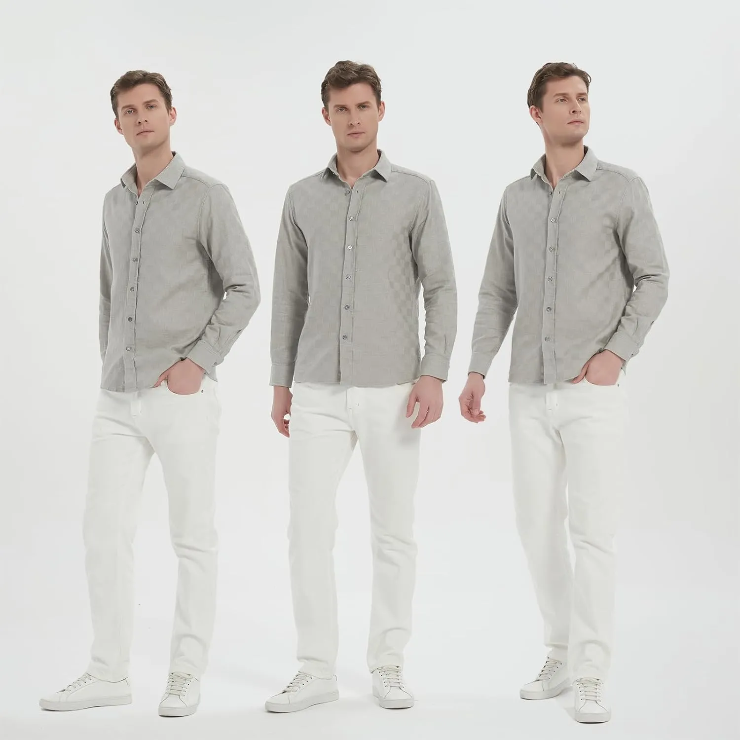 Long Sleeve Shirts for Men Striped Button Down Shirt Mens Casual Dress Shirts Cotton Linen Business Regular Fit Shirt