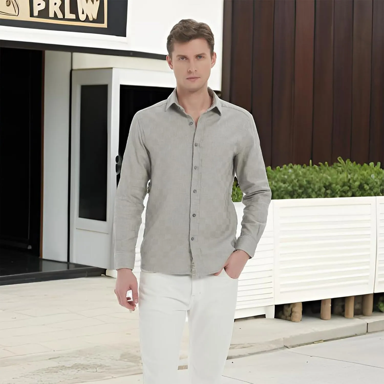 Long Sleeve Shirts for Men Striped Button Down Shirt Mens Casual Dress Shirts Cotton Linen Business Regular Fit Shirt