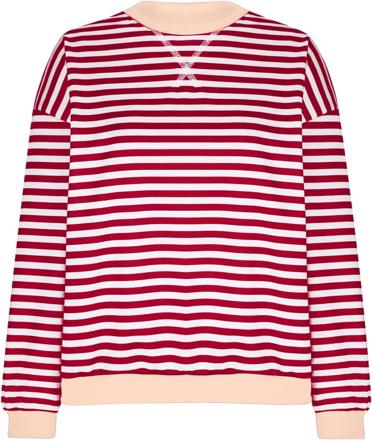 Long Sleeve Sweatshirt for Women Stripe Color Block Sweatshirt Casual Oversized Sweatshirt Crew Neck Pullover