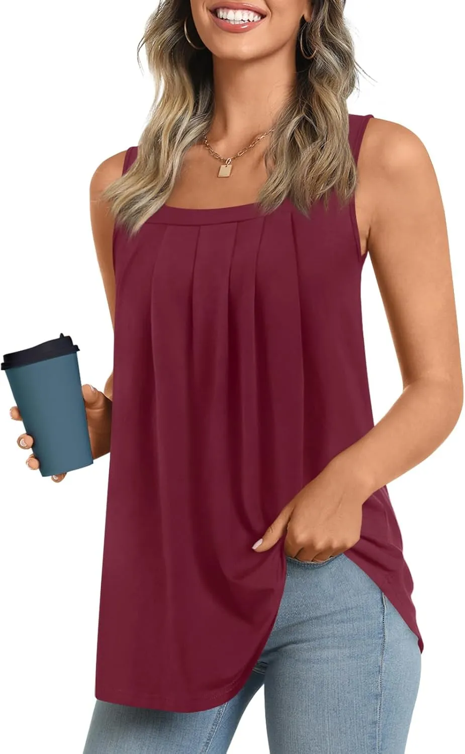 LONGYUAN Womens Tank Tops Summer Sleeveless Tunic Square Neck S-4XL