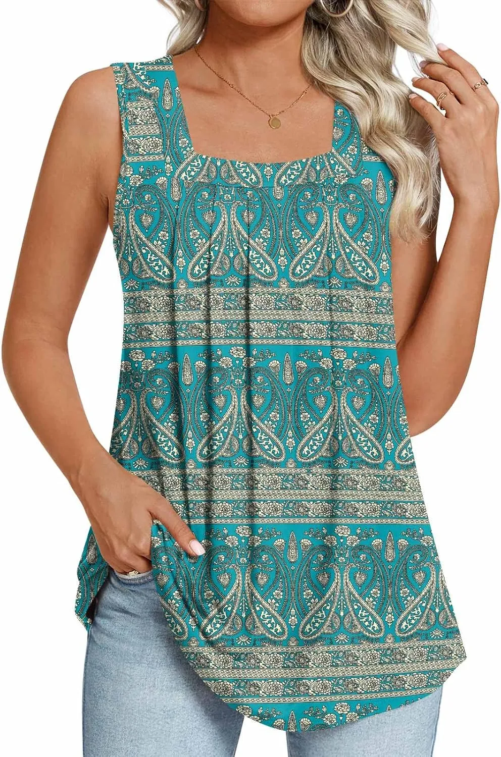 LONGYUAN Womens Tank Tops Summer Sleeveless Tunic Square Neck S-4XL