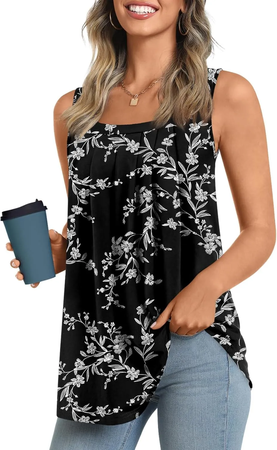 LONGYUAN Womens Tank Tops Summer Sleeveless Tunic Square Neck S-4XL