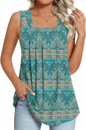 LONGYUAN Womens Tank Tops Summer Sleeveless Tunic Square Neck S-4XL