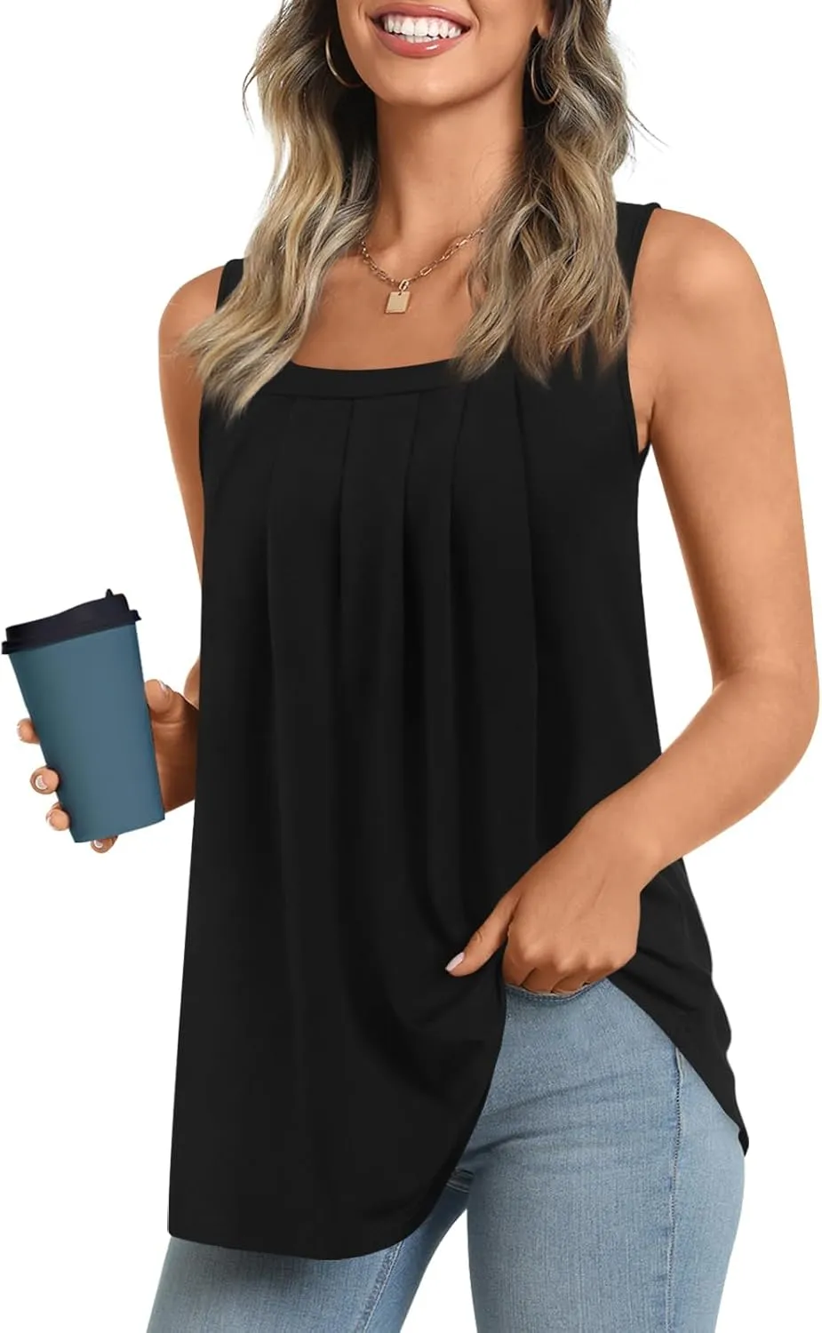 LONGYUAN Womens Tank Tops Summer Sleeveless Tunic Square Neck S-4XL