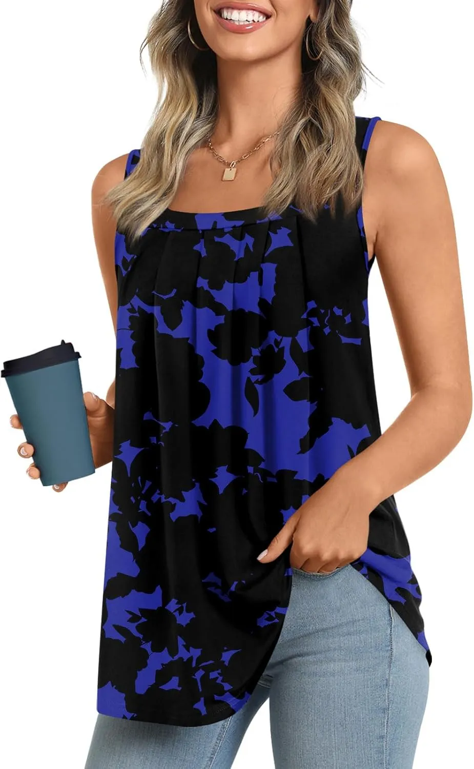 LONGYUAN Womens Tank Tops Summer Sleeveless Tunic Square Neck S-4XL