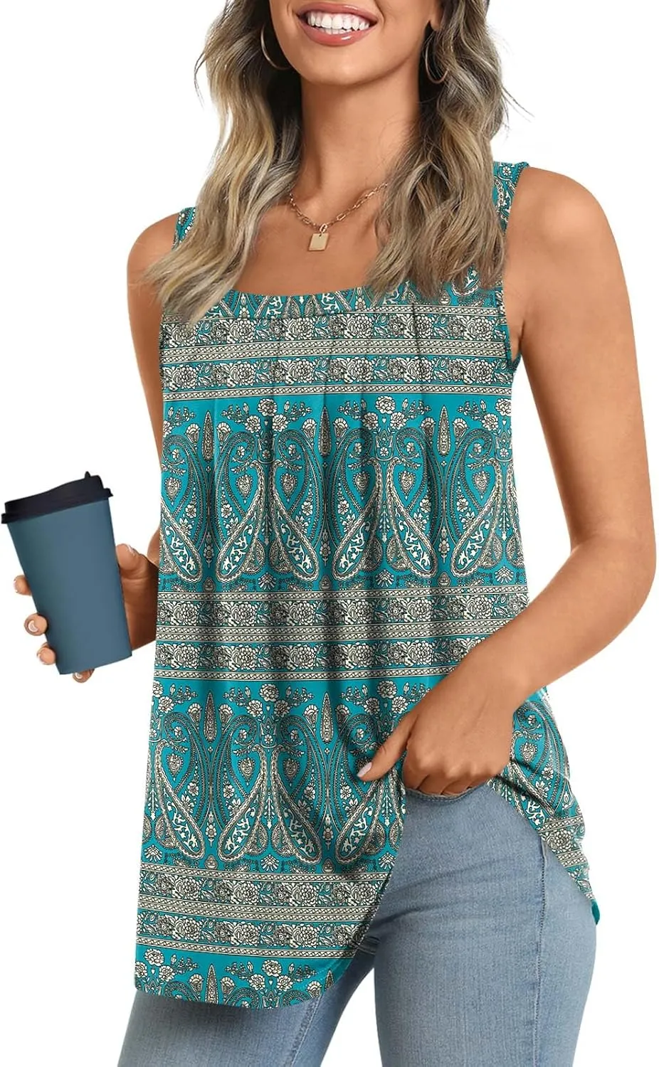 LONGYUAN Womens Tank Tops Summer Sleeveless Tunic Square Neck S-4XL