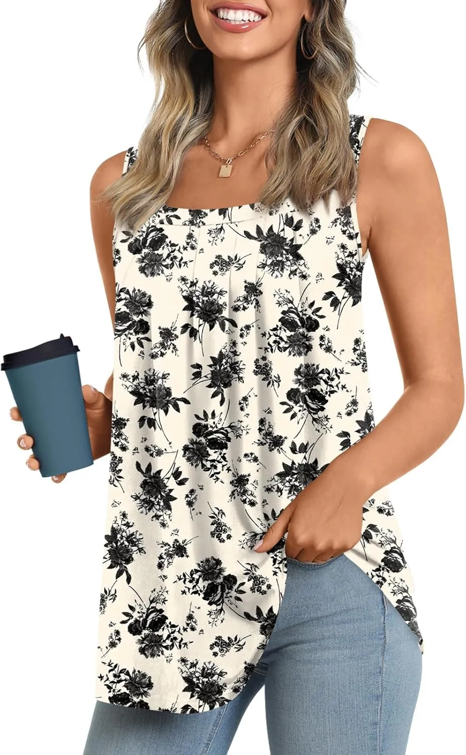 LONGYUAN Womens Tank Tops Summer Sleeveless Tunic Square Neck S-4XL