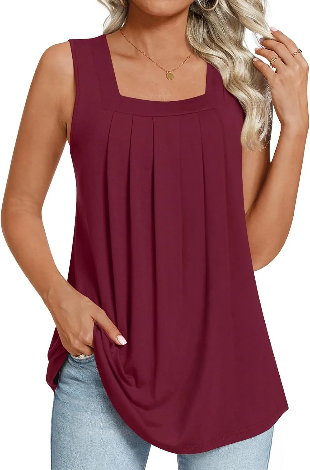 LONGYUAN Womens Tank Tops Summer Sleeveless Tunic Square Neck S-4XL