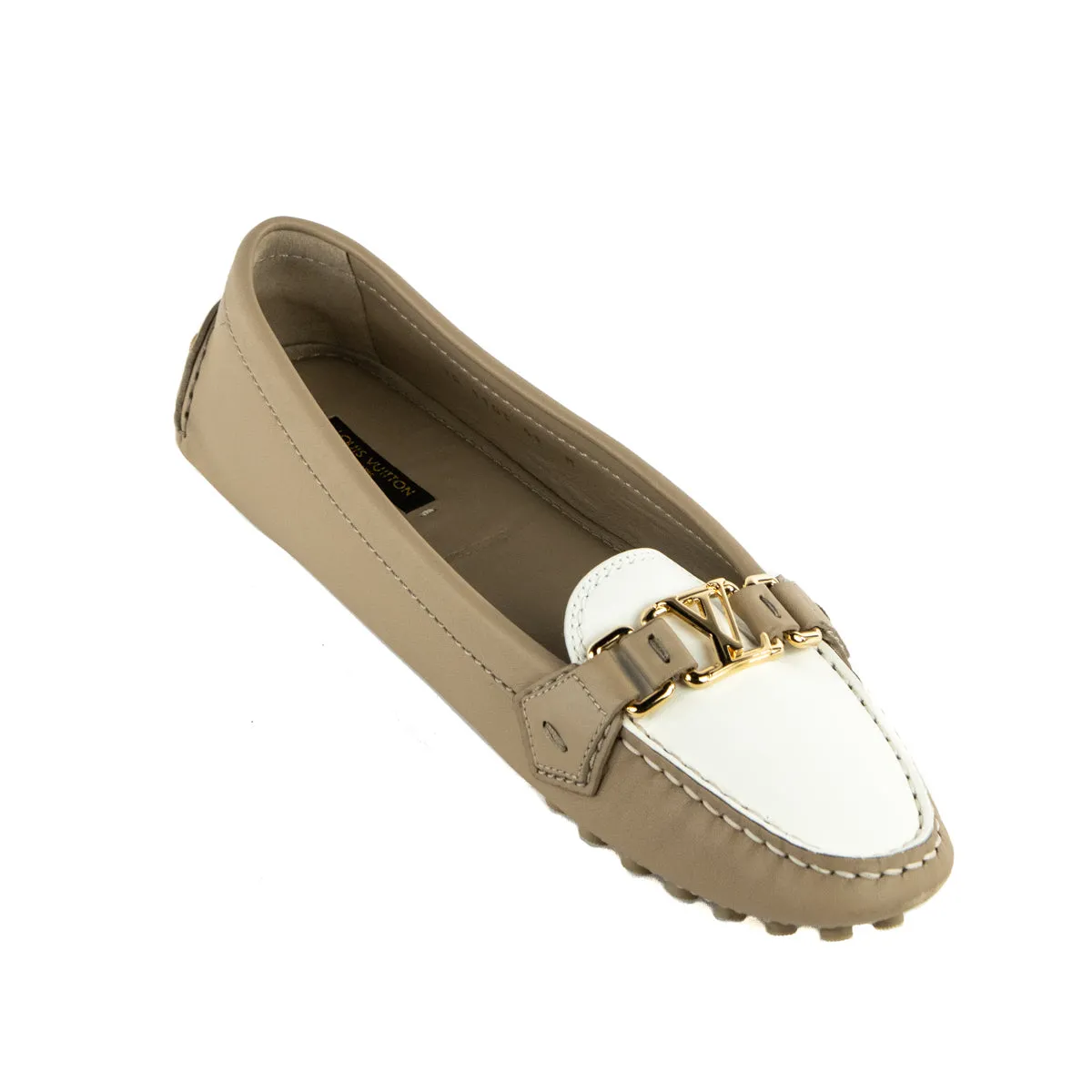 Louis Vuitton Beige & White Bi-Color Leather LV Loafers Size US 11 | EU 41