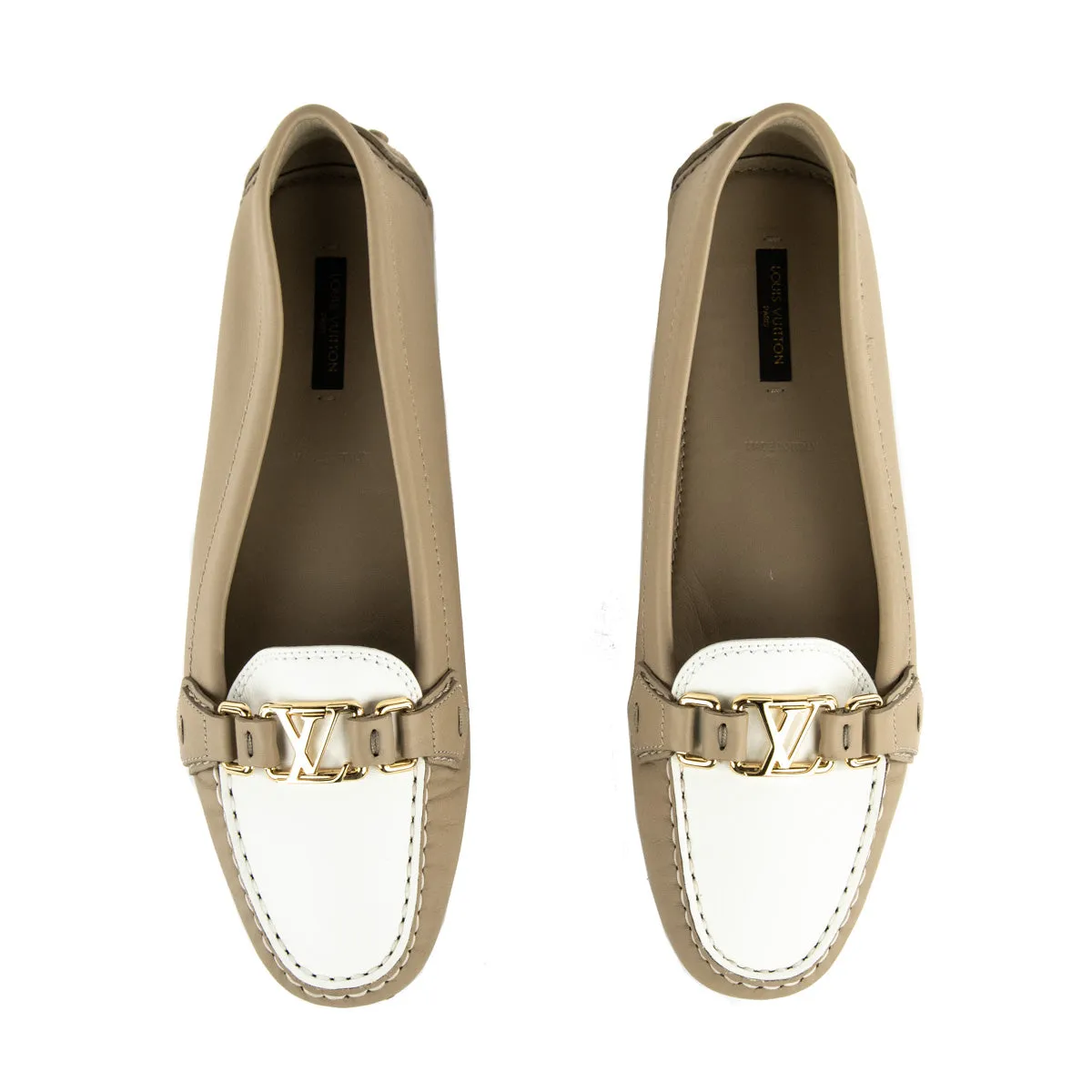 Louis Vuitton Beige & White Bi-Color Leather LV Loafers Size US 11 | EU 41