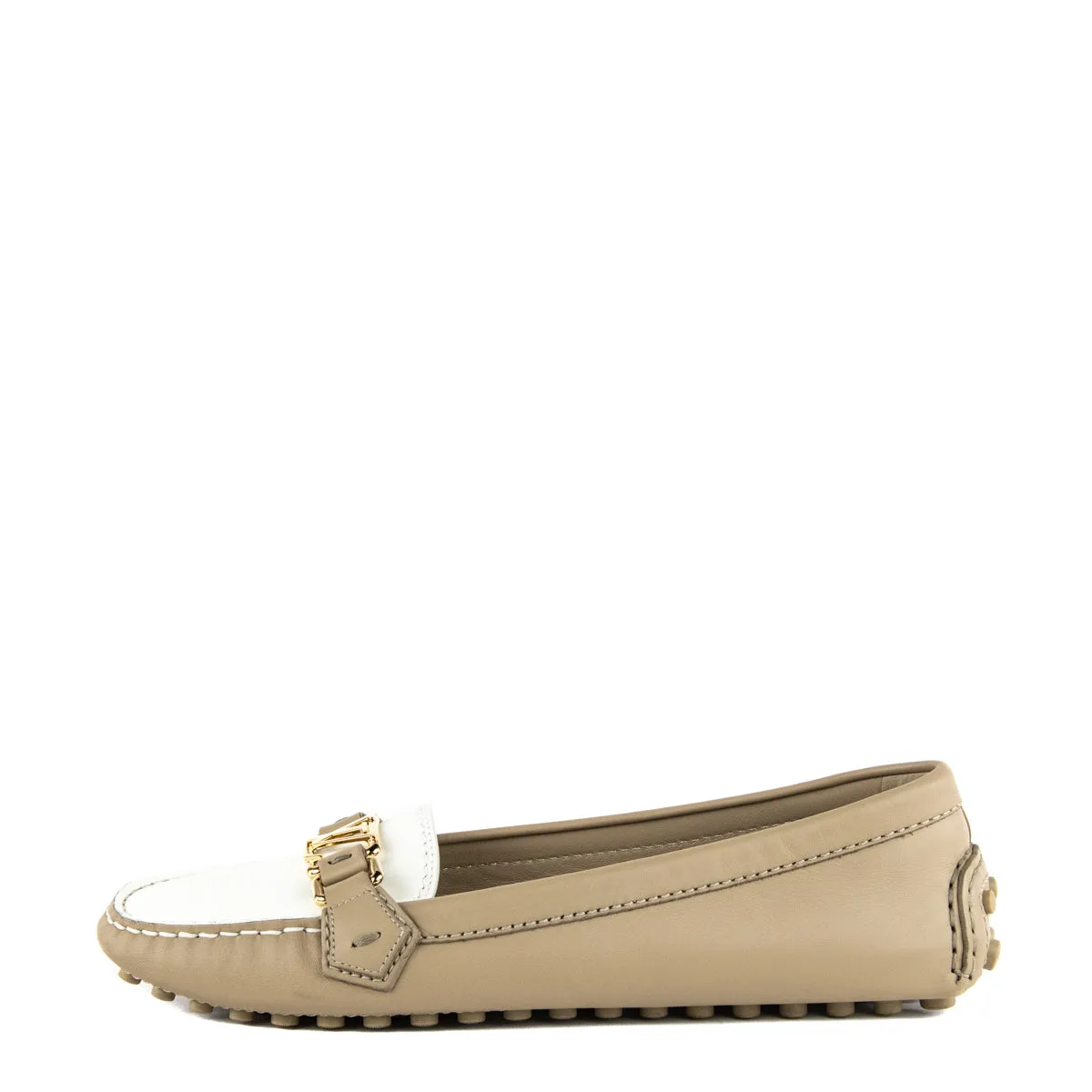 Louis Vuitton Beige & White Bi-Color Leather LV Loafers Size US 11 | EU 41