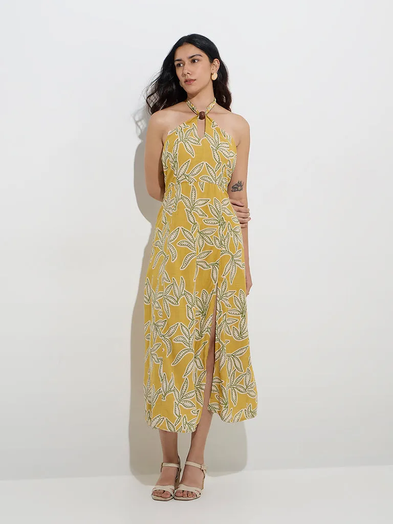 LOV Mustard Leaf Design A-Line Dress