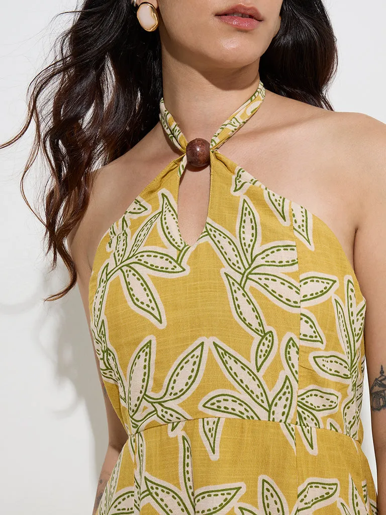 LOV Mustard Leaf Design A-Line Dress