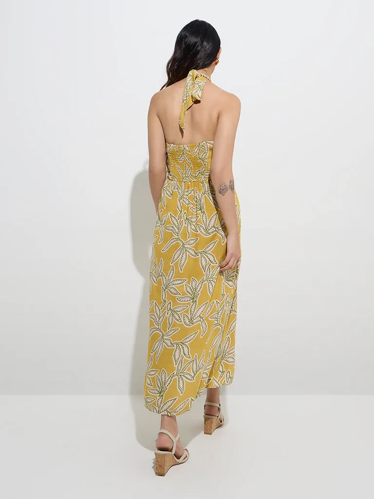 LOV Mustard Leaf Design A-Line Dress