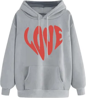LOVE Cute Hoodies for Women 2024 Fashion Fall Winter Going Out Hooded Sweatshirts Casual Oversized Cozy Pullover Tops